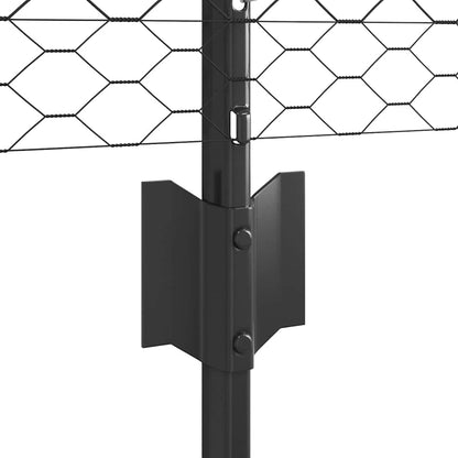 Hexagonal Fence with Post 25 x 0.8 m PVC-Coated Steel Grey Mesh