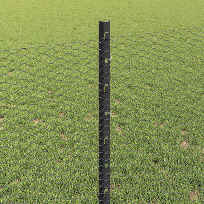 Hexagonal Fence with Post 25 x 0.8 m PVC-Coated Steel Grey Mesh