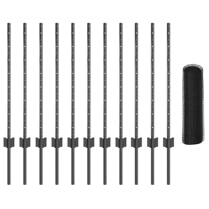 Hexagonal Fence with Post 25 x 0.8 m PVC-Coated Steel Grey Mesh