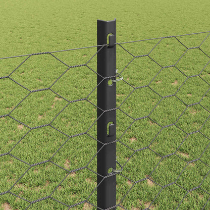 Hexagonal Fence with Post 25 x 1.2 m PVC-Coated Steel Grey Mesh