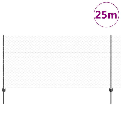 Hexagonal Fence with Post 25 x 1.2 m PVC-Coated Steel Grey Mesh