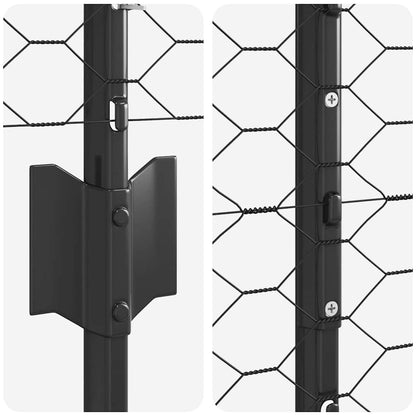 Hexagonal Fence with Post 25 x 1.2 m PVC-Coated Steel Grey Mesh