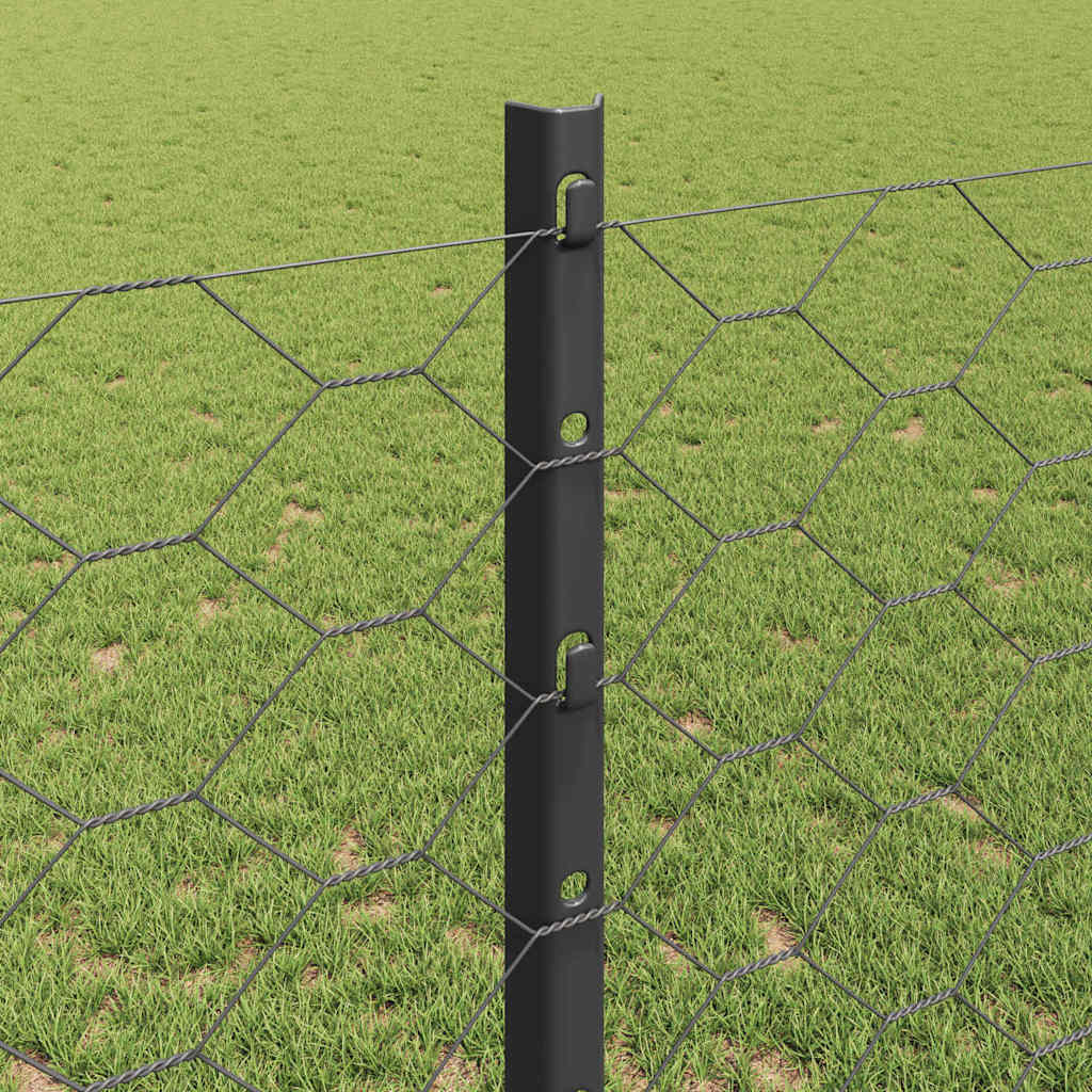 Hexagonal Fence with Post 25 x 1.2 m PVC-Coated Steel Grey Mesh