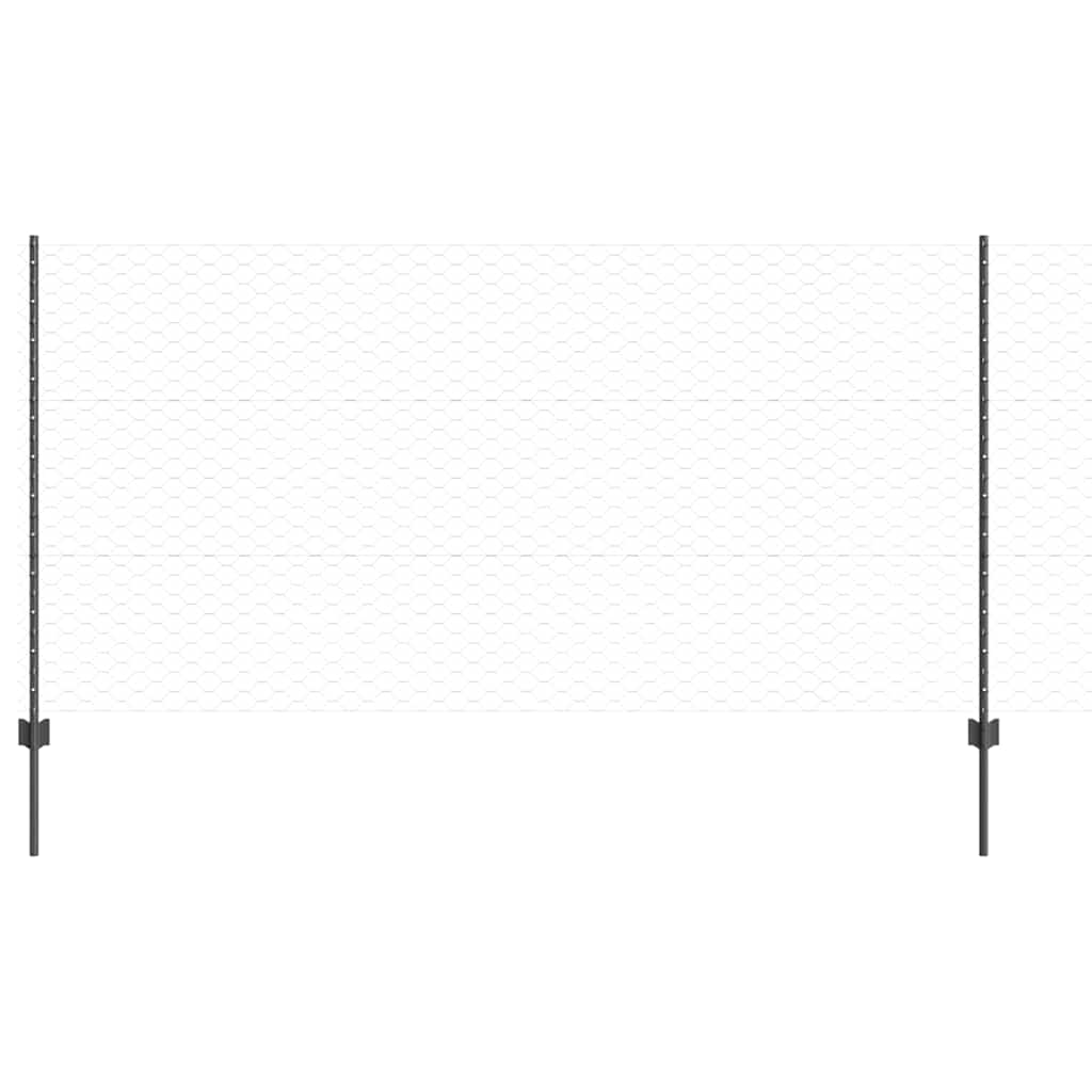 Hexagonal Fence with Post 25 x 1.2 m PVC-Coated Steel Grey Mesh