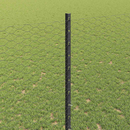 Hexagonal Fence with Post 25 x 1.4 m PVC-Coated Steel Grey Mesh