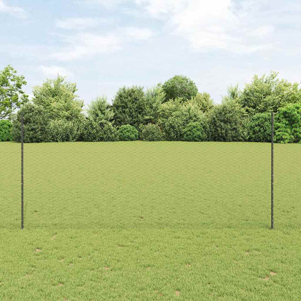 Hexagonal Fence with Post 25 x 1.4 m PVC-Coated Steel Grey Mesh