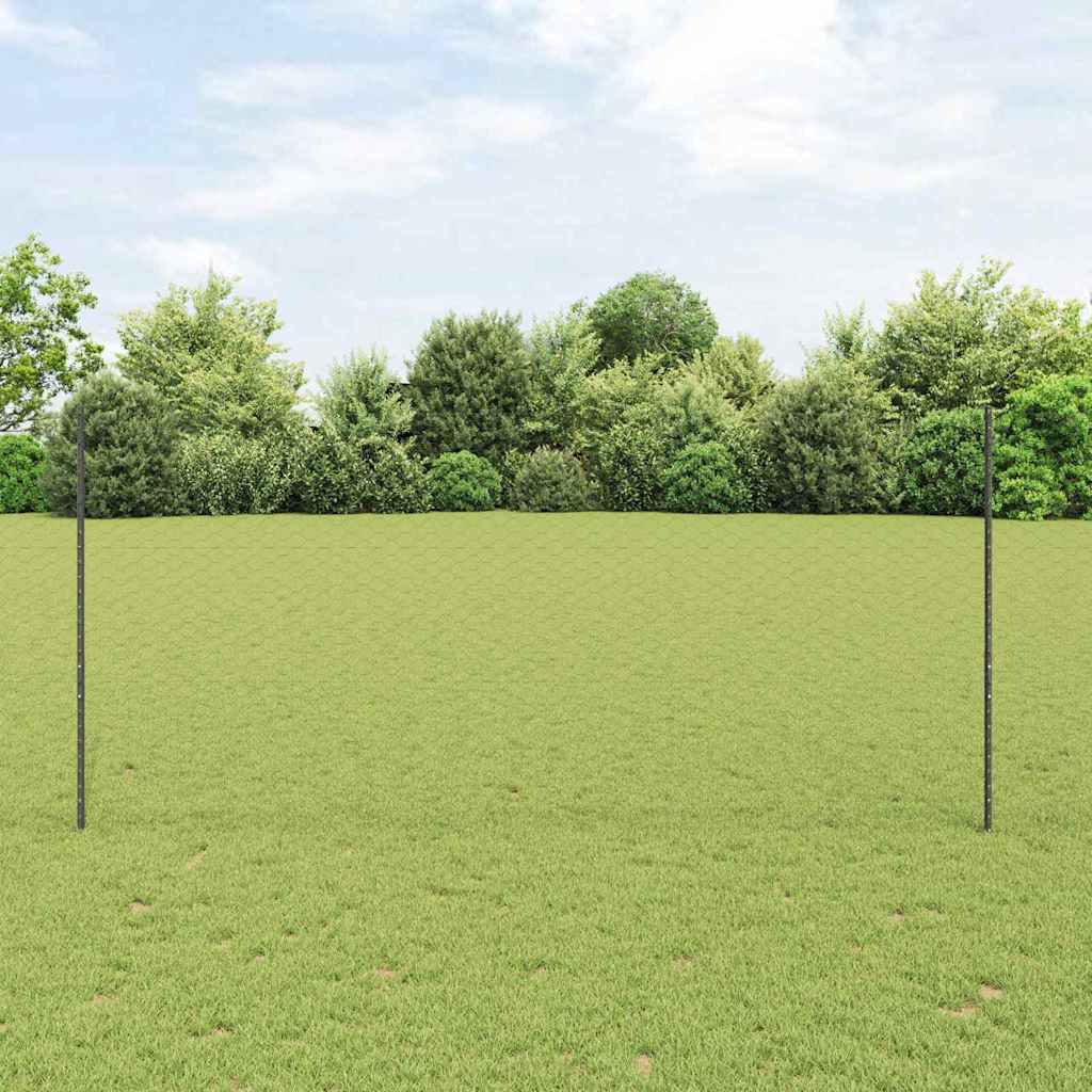 Hexagonal Fence with Post 25 x 1.4 m PVC-Coated Steel Grey Mesh