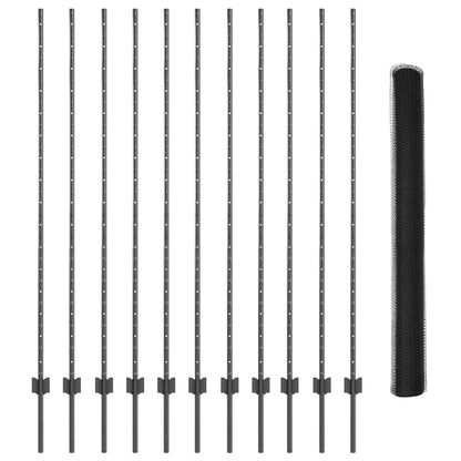 Hexagonal Fence with Post 25 x 1.6 m PVC-Coated Steel Grey Mesh