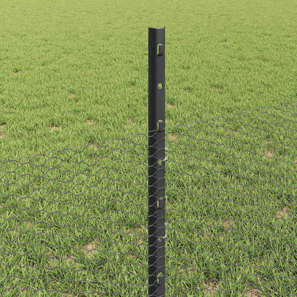 Hexagonal Fence with Post 50 x 0.5 m PVC-Coated Steel Grey Mesh