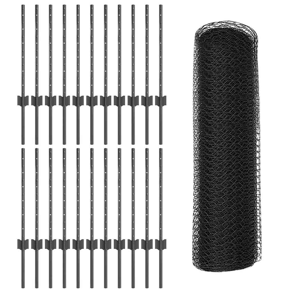 Hexagonal Fence with Post 50 x 0.5 m PVC-Coated Steel Grey Mesh