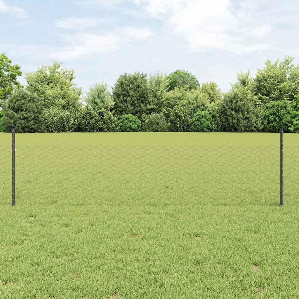 Hexagonal Fence with Post 50 x 0.5 m PVC-Coated Steel Grey Mesh