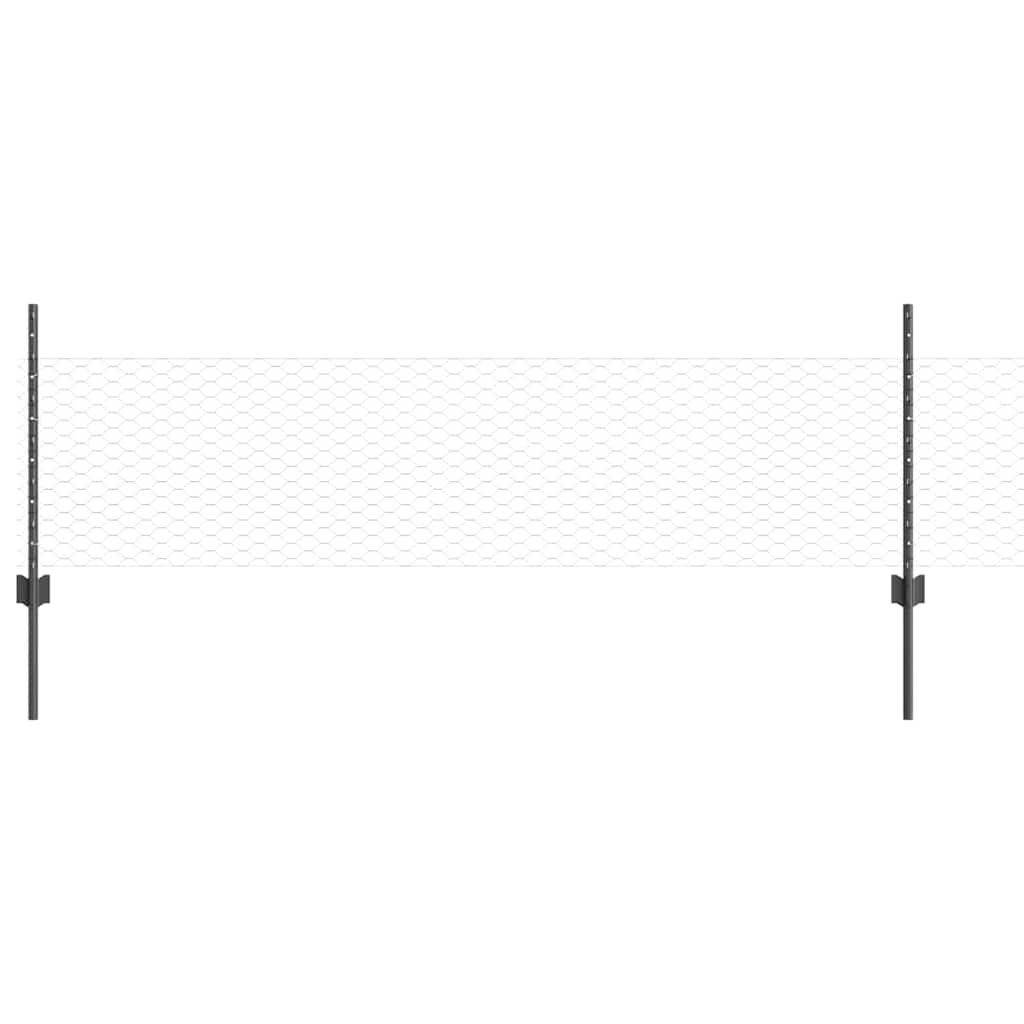 Hexagonal Fence with Post 50 x 0.5 m PVC-Coated Steel Grey Mesh