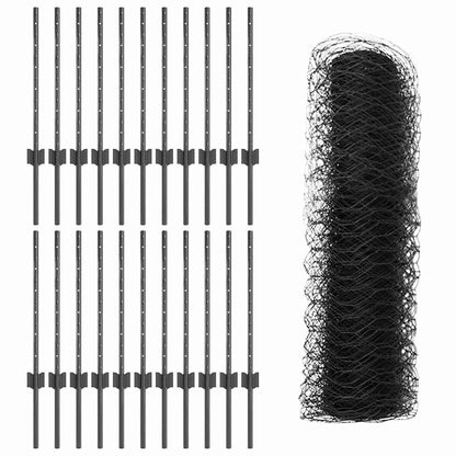 Hexagonal Fence with Post 50 x 0.5 m PVC-Coated Steel Grey Mesh