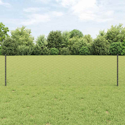 Hexagonal Fence with Post 50 x 0.6 m PVC-Coated Steel Grey Mesh