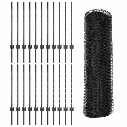 Hexagonal Fence with Post 50 x 0.8 m PVC-Coated Steel Grey Mesh
