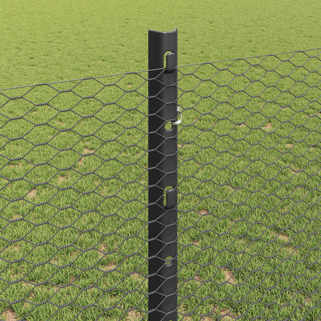 Hexagonal Fence with Post 50 x 1.2 m PVC-Coated Steel Grey Mesh