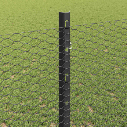 Hexagonal Fence with Post 50 x 1.2 m PVC-Coated Steel Grey Mesh