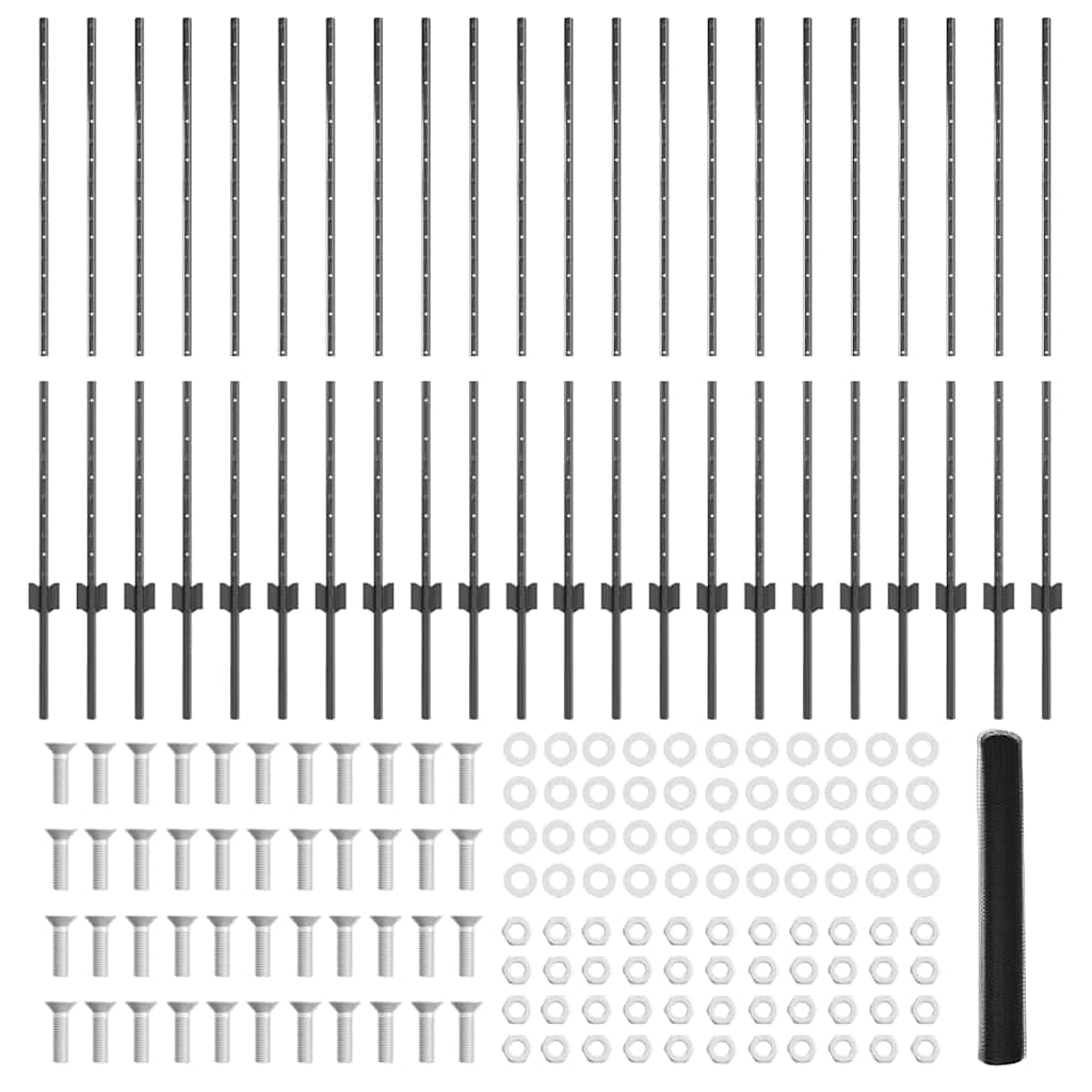 Hexagonal Fence with Post 50 x 1.2 m PVC-Coated Steel Grey Mesh