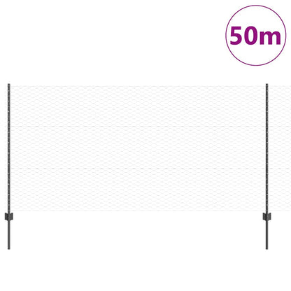 Hexagonal Fence with Post 50 x 1.2 m PVC-Coated Steel Grey Mesh