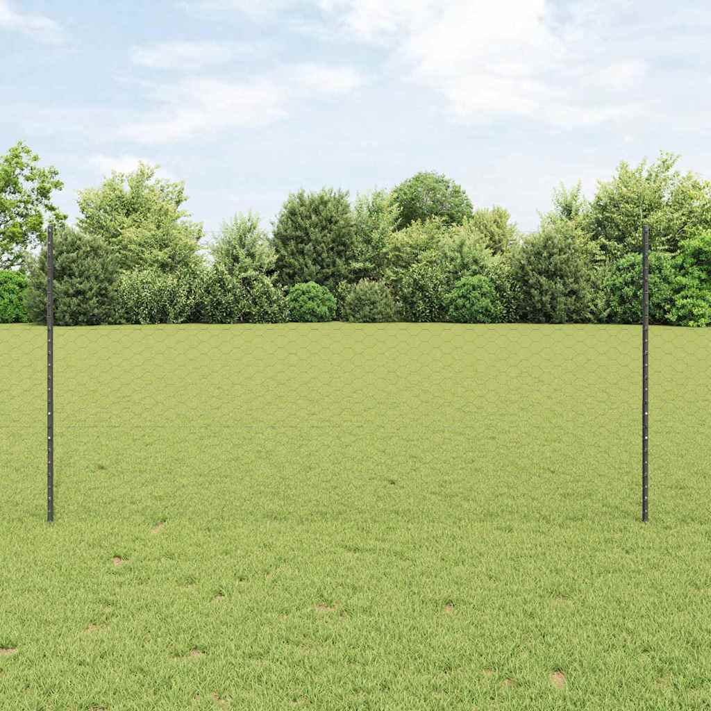 Hexagonal Fence with Post 50 x 1.2 m PVC-Coated Steel Grey Mesh