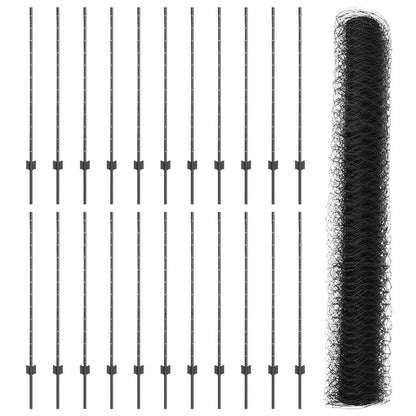 Hexagonal Fence with Post 50 x 1.2 m PVC-Coated Steel Grey Mesh