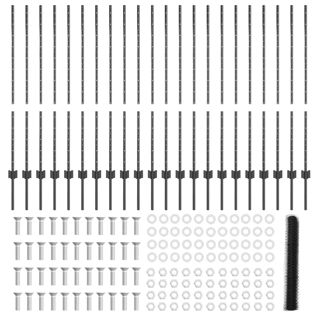 Hexagonal Fence with Post 50 x 1.2 m PVC-Coated Steel Grey Mesh