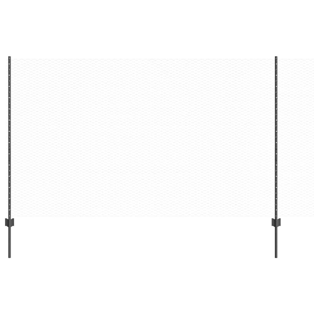 Hexagonal Fence with Post 50 x 1.4 m PVC-Coated Steel Grey Mesh