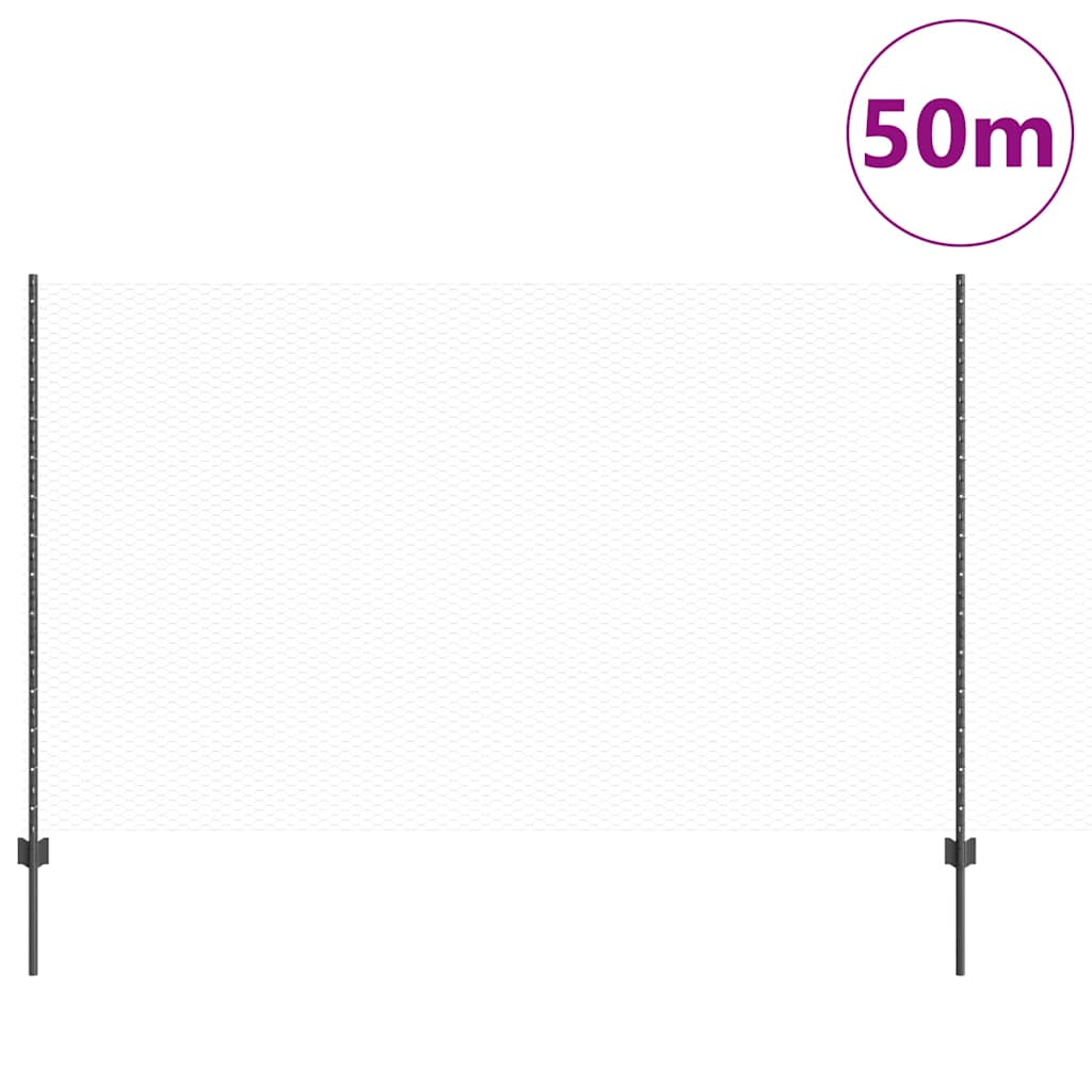 Hexagonal Fence with Post 50 x 1.4 m PVC-Coated Steel Grey Mesh