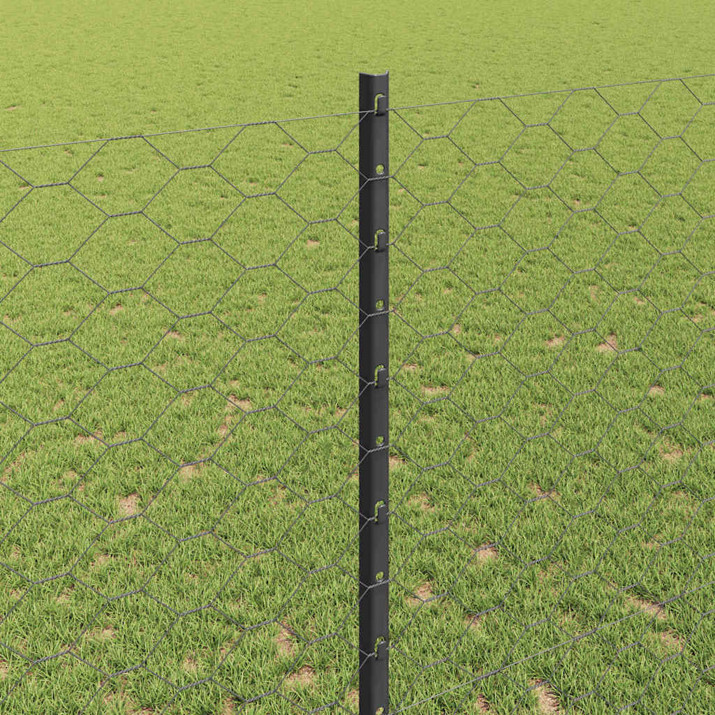Hexagonal Fence with Post 50 x 1.4 m PVC-Coated Steel Grey Mesh