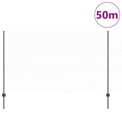 Hexagonal Fence with Post 50 x 1.4 m PVC-Coated Steel Grey Mesh