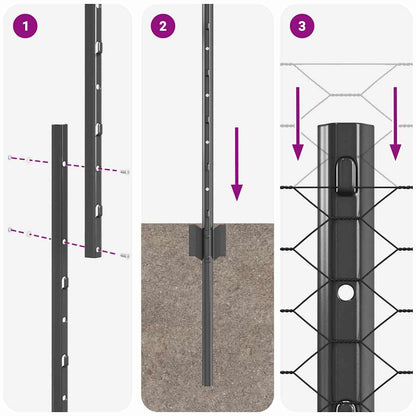 Hexagonal Fence with Post 50 x 1.5 m PVC-Coated Steel Grey Mesh