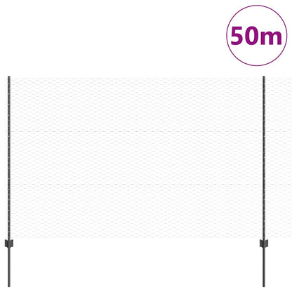 Hexagonal Fence with Post 50 x 1.5 m PVC-Coated Steel Grey Mesh