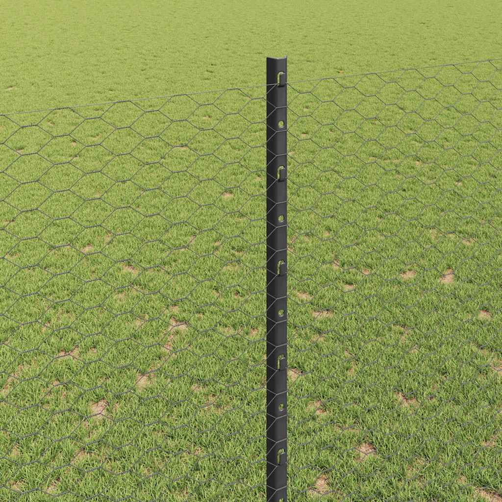 Hexagonal Fence with Post 50 x 1.6 m PVC-Coated Steel Grey Mesh
