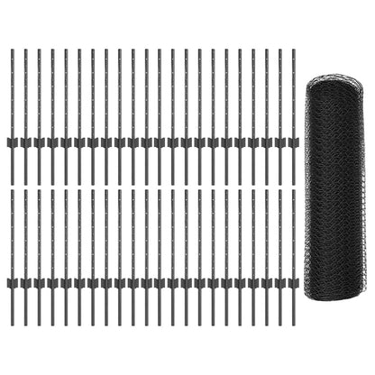 Hexagonal Fence with Post 100 x 0.5 m PVC-Coated Steel Grey