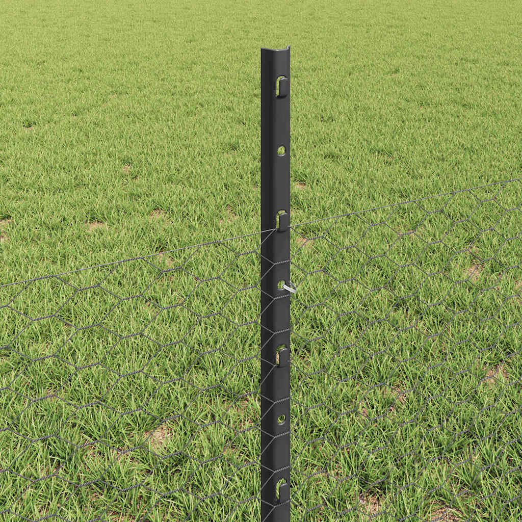 Hexagonal Fence with Post 100 x 0.5 m PVC-Coated Steel Grey