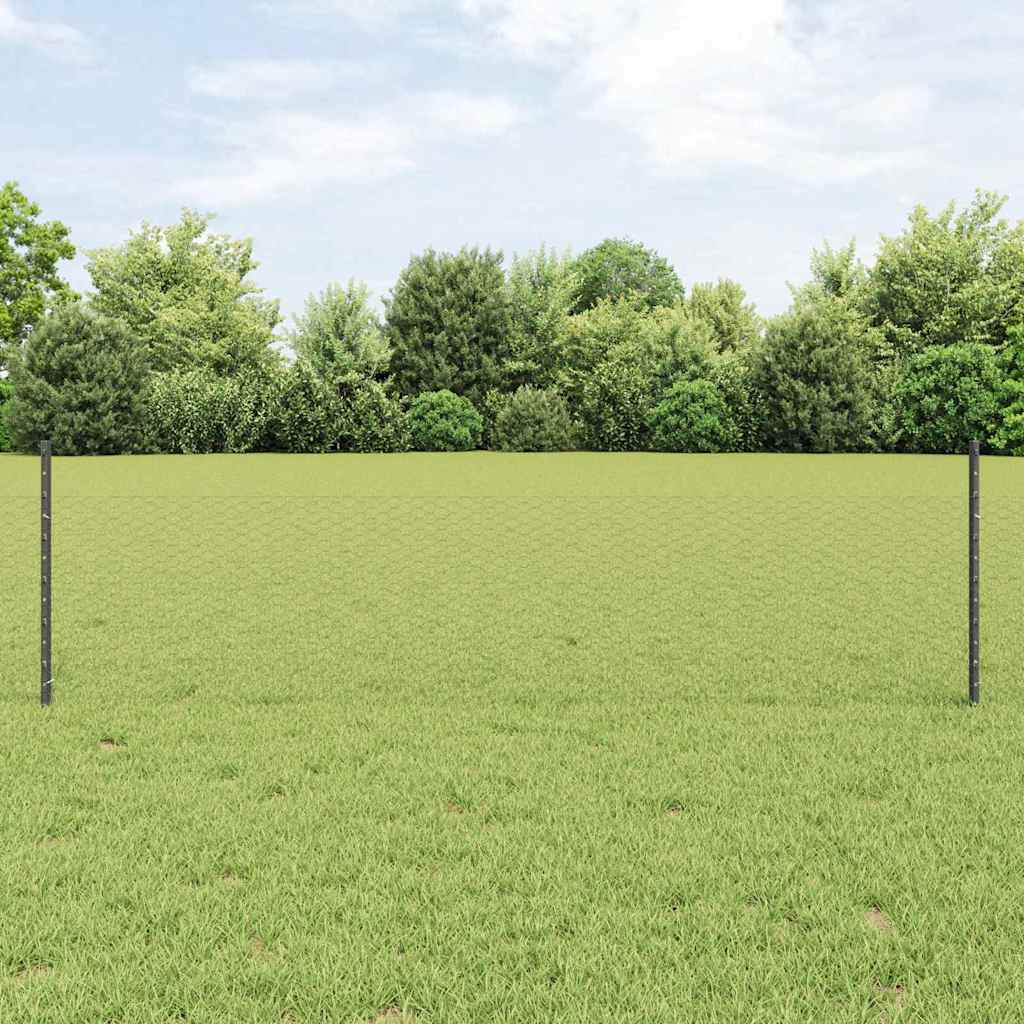 Hexagonal Fence with Post 100 x 0.5 m PVC-Coated Steel Grey