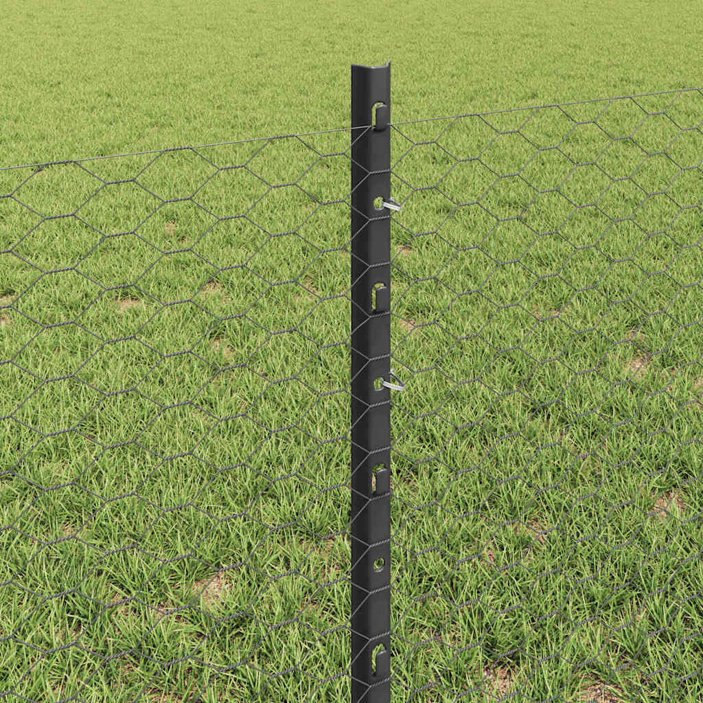 Hexagonal Fence with Post 100 x 0.6 m PVC-Coated Steel Grey