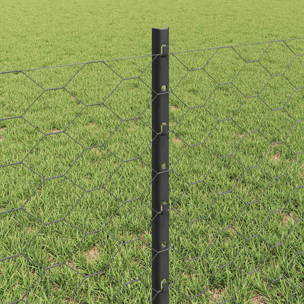 Hexagonal Fence with Post 100 x 0.6 m PVC-Coated Steel Grey