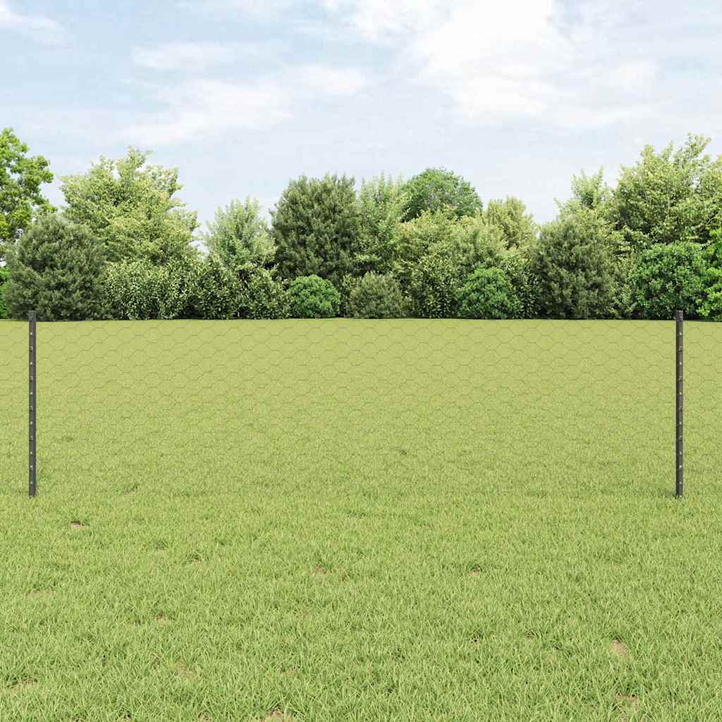 Hexagonal Fence with Post 100 x 0.6 m PVC-Coated Steel Grey