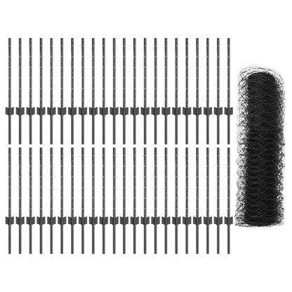 Hexagonal Fence with Post 100 x 0.6 m PVC-Coated Steel Grey