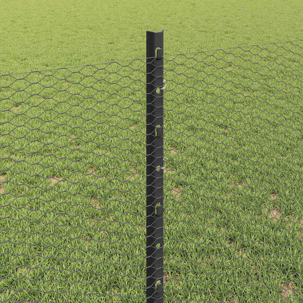 Hexagonal Fence with Post 100 x 0.8 m PVC-Coated Steel Grey