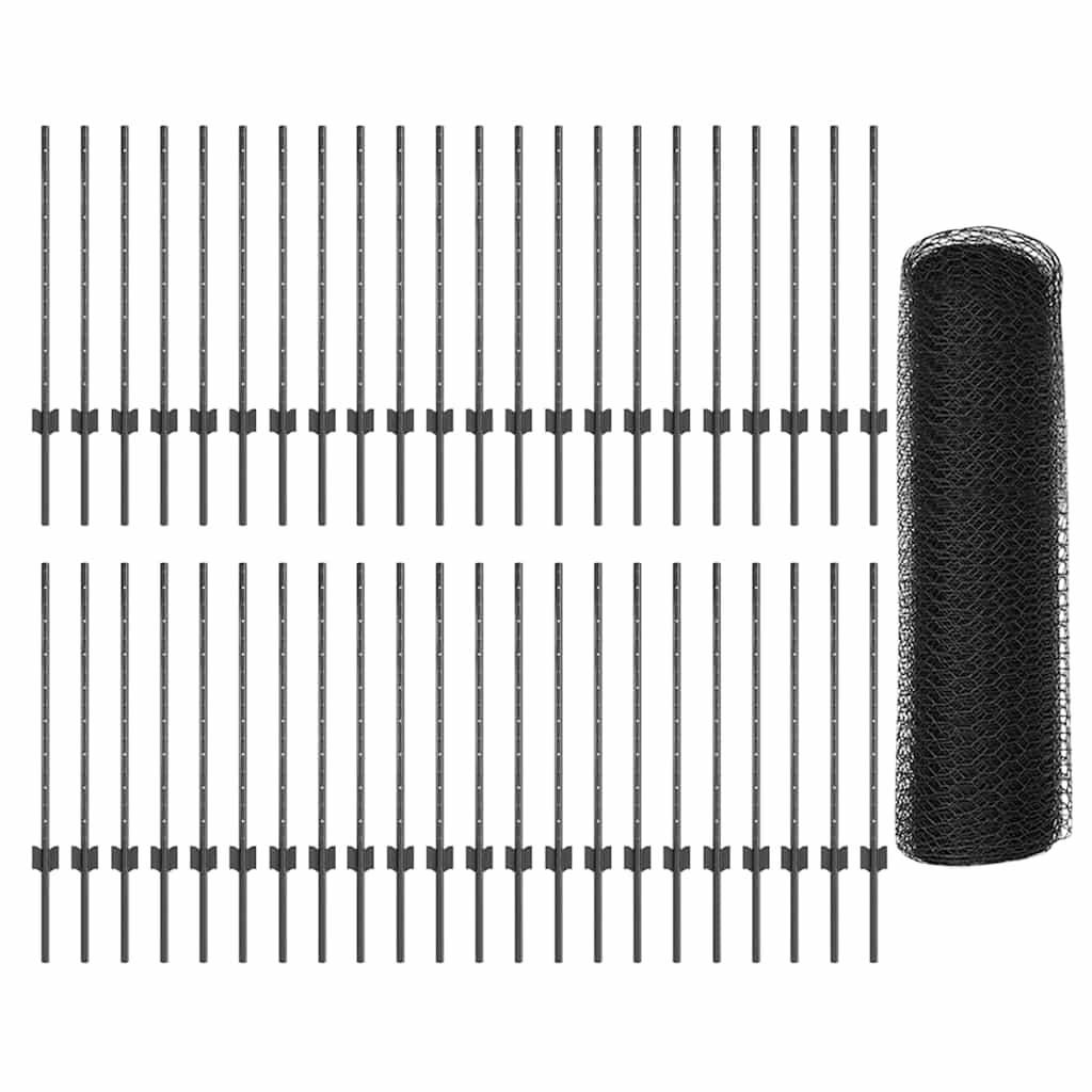 Hexagonal Fence with Post 100 x 0.8 m PVC-Coated Steel Grey