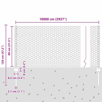 Hexagonal Fence with Post 100 x 0.8 m PVC-Coated Steel Grey