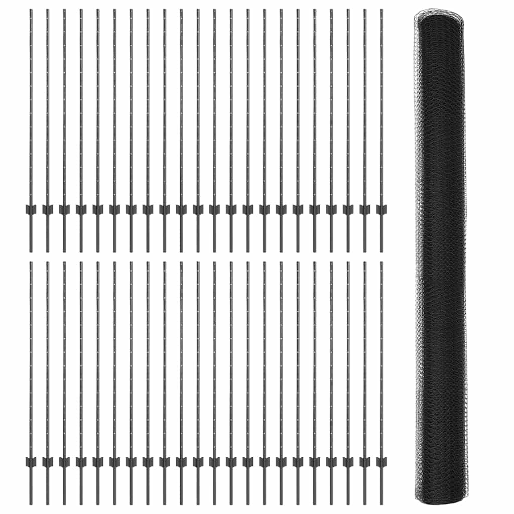 Hexagonal Fence with Post 100 x 1.4 m PVC-Coated Steel Grey