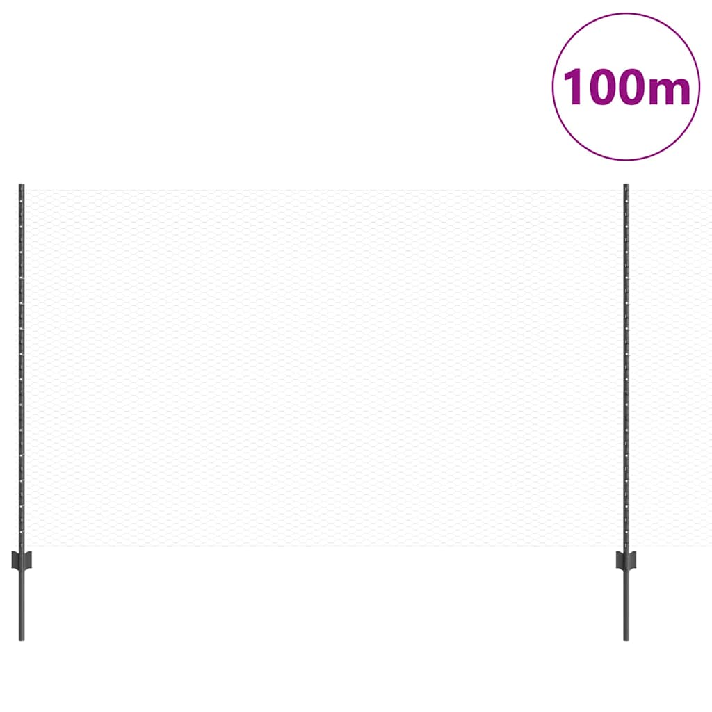 Hexagonal Fence with Post 100 x 1.4 m PVC-Coated Steel Grey