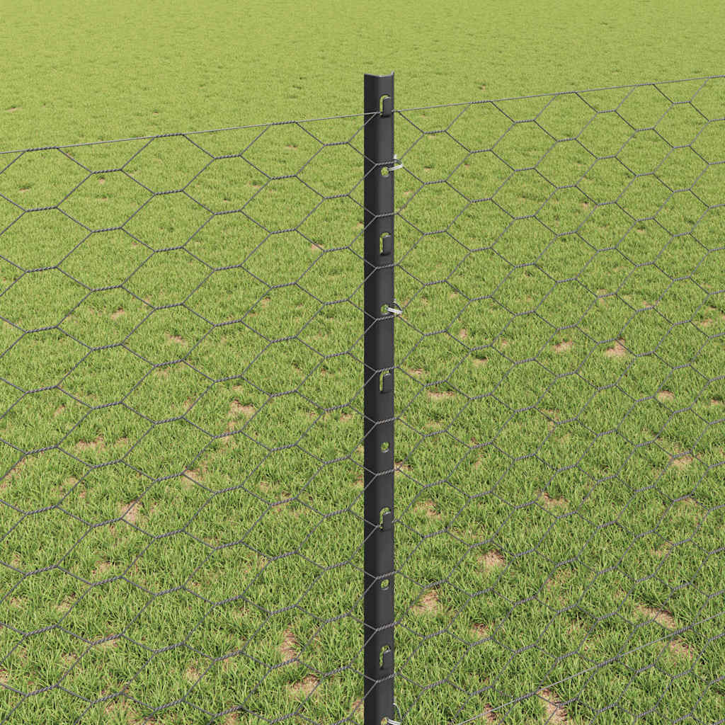 Hexagonal Fence with Post 100 x 1.4 m PVC-Coated Steel Grey