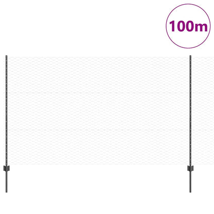 Hexagonal Fence with Post 100 x 1.4 m PVC-Coated Steel Grey