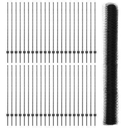 Hexagonal Fence with Post 100 x 1.4 m PVC-Coated Steel Grey