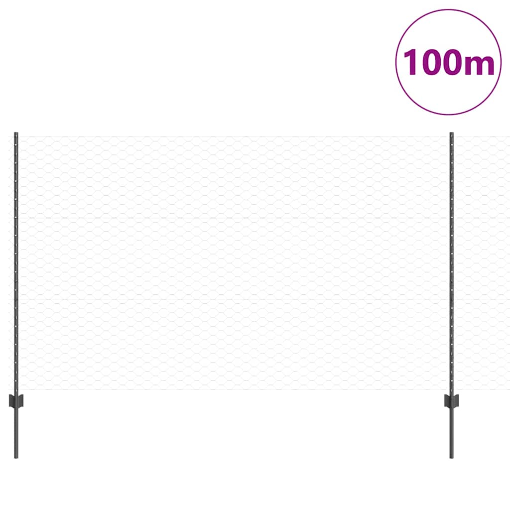 Hexagonal Fence with Post 100 x 1.4 m PVC-Coated Steel Grey