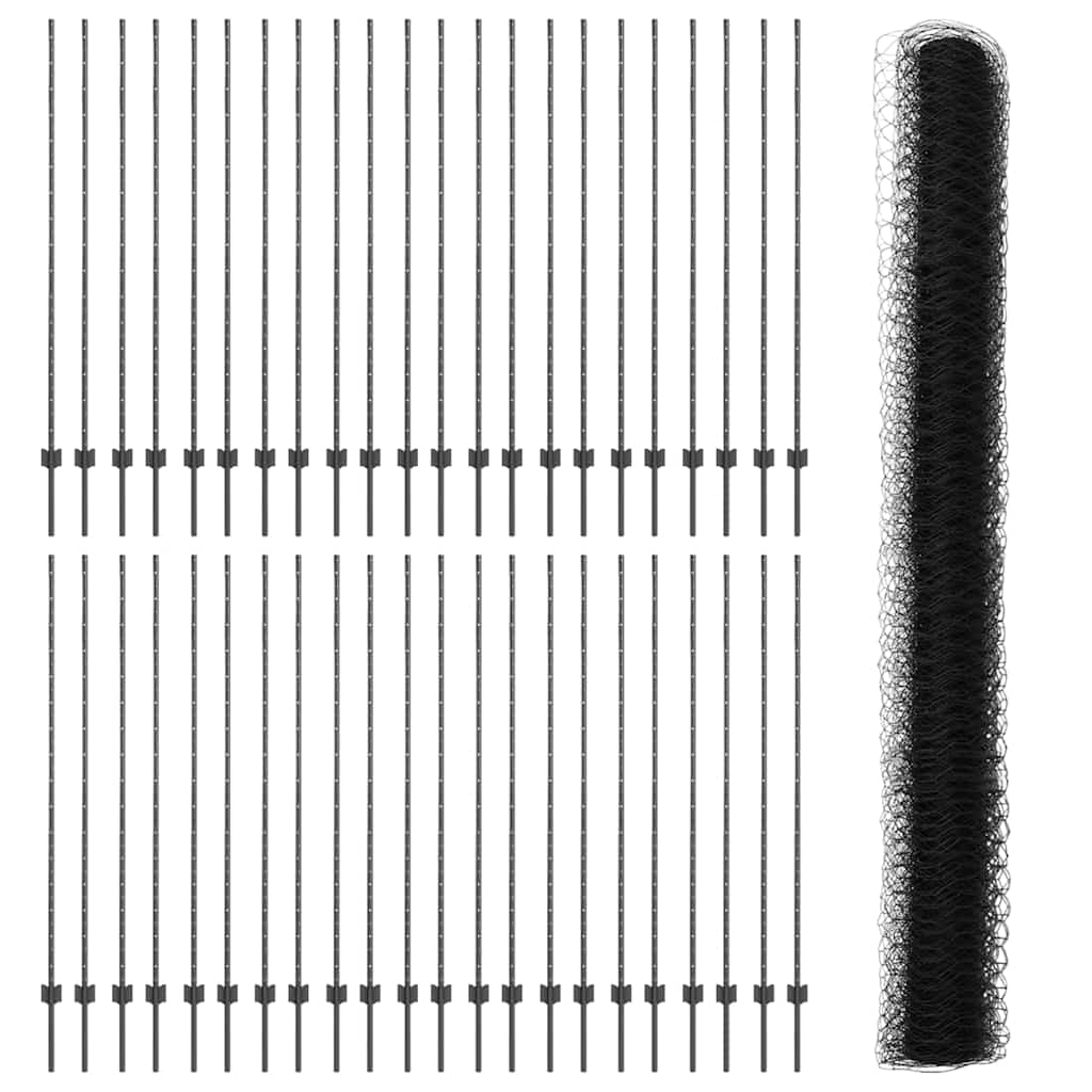 Hexagonal Fence with Post 100 x 1.5 m PVC-Coated Steel Grey
